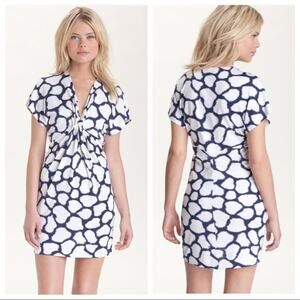 Diane von Furstenberg Natalie Dress Navy Blue White Gathered Stretch Jersey Sz 4